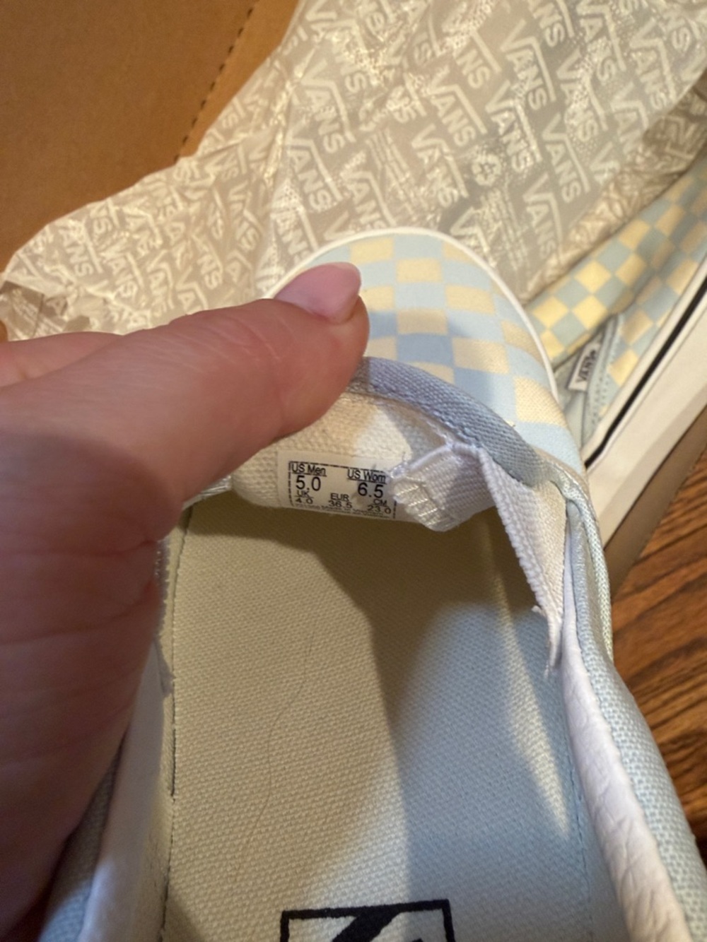 NWOT Vans Checkerboard Slip-On in Baby blue and White - Picture 4 of 5